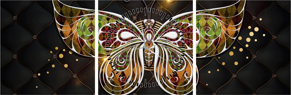 Obraz - Magiczny motyl (z zegarem) (90x30 cm)