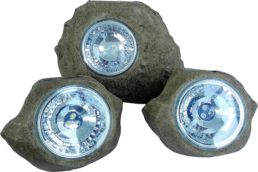 Zestaw 3 Solarnych Kamieni Rocky Brown LED Białe 8h Czas Pracy, Odporne IP44, Naturalna Dekoracja Ogrodu