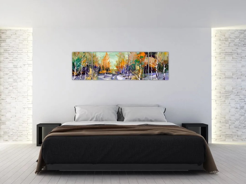 Obraz - Zaśnieżona ścieżka przez las, obraz olejny (170x50 cm)