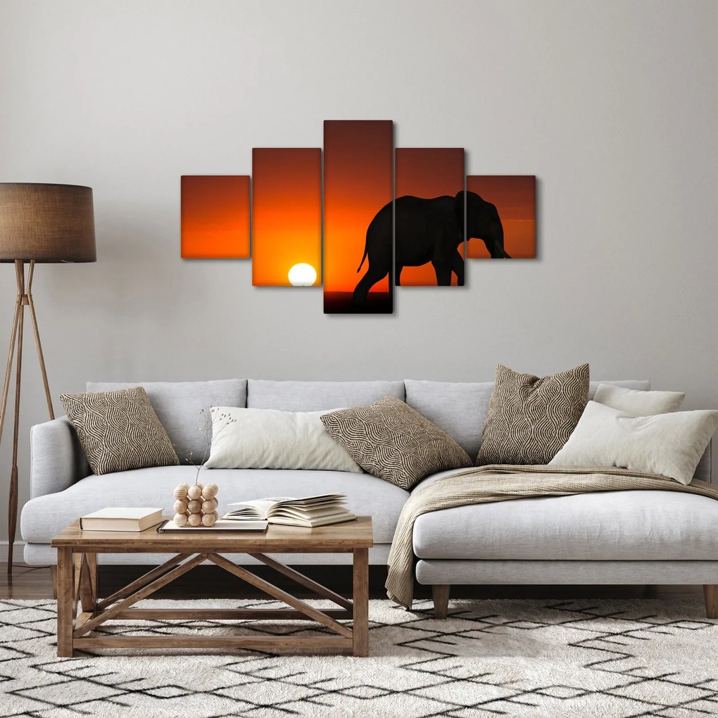 Obraz słonia o zachodzie słońca (125x70 cm)