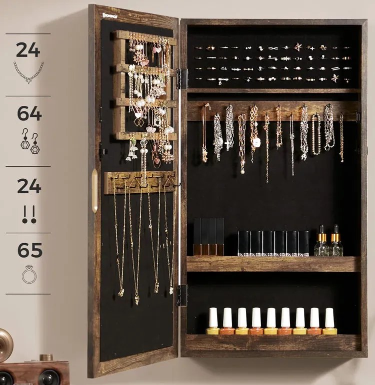 Industrialna szafka z lustrem na biżuterię zamykana na klucz M0-N16