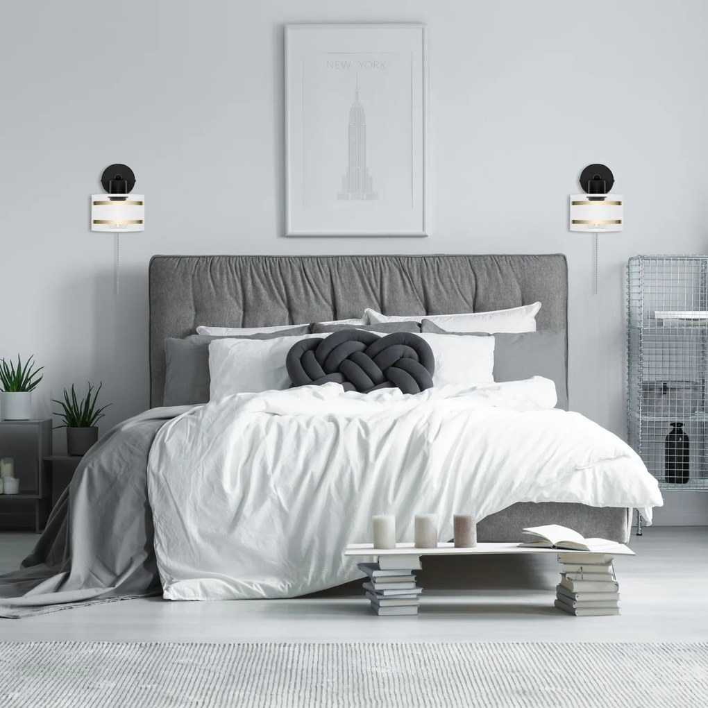 Czarny kinkiet LED z włącznikiem z białym abażurem SHWD-TI-1010SC-WE j