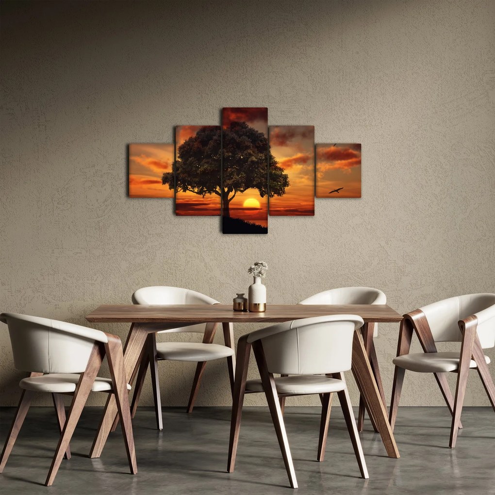 Obraz drzewa o zachodzie słońca (125x70 cm)