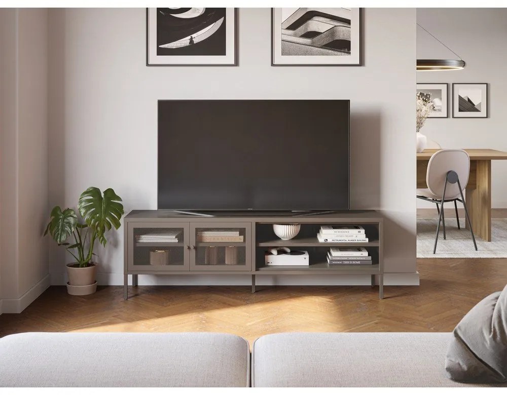 Szara metalowa szafka pod TV 160x50x35 cm Fayna – Marckeric