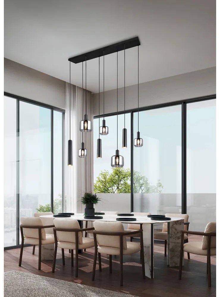Czarna lampa wisząca z metalowo-szklanym kloszem Mataro – Trio