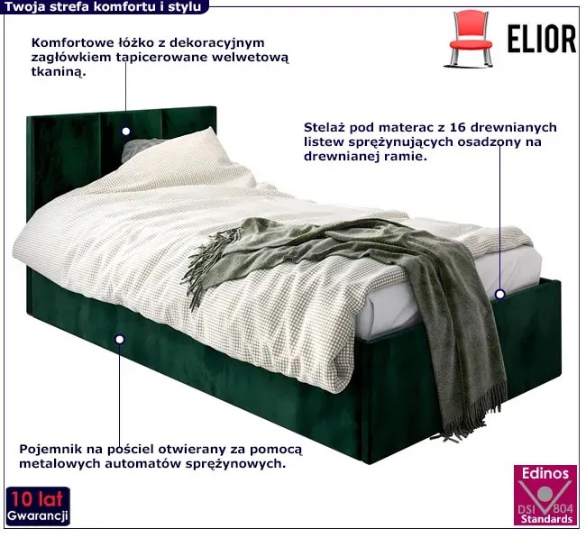 Zielone łóżko tapicerowane Golones 6X - 4 rozmiary