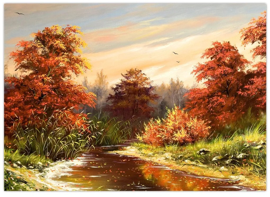 Obraz rzeki w jesiennym krajobrazie, obraz olejny (70x50 cm)