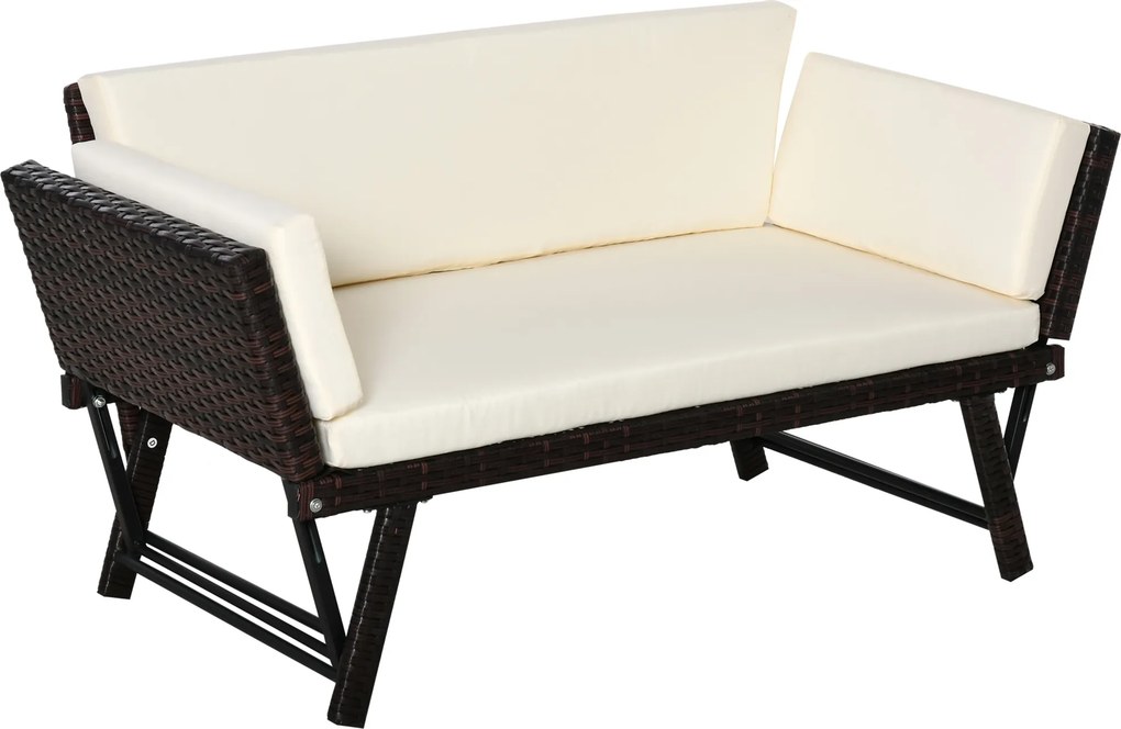 Outsunny Sofa ogrodowa 2-osobowa, technorattan, składane podłokietniki, stal, brązowa, 129x63x67cm | Aosom PL