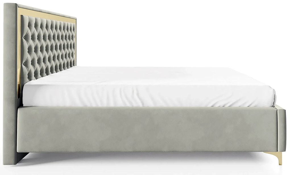 Szare łóżko tapicerowane z pikowanym zagłówkiem N5-G94