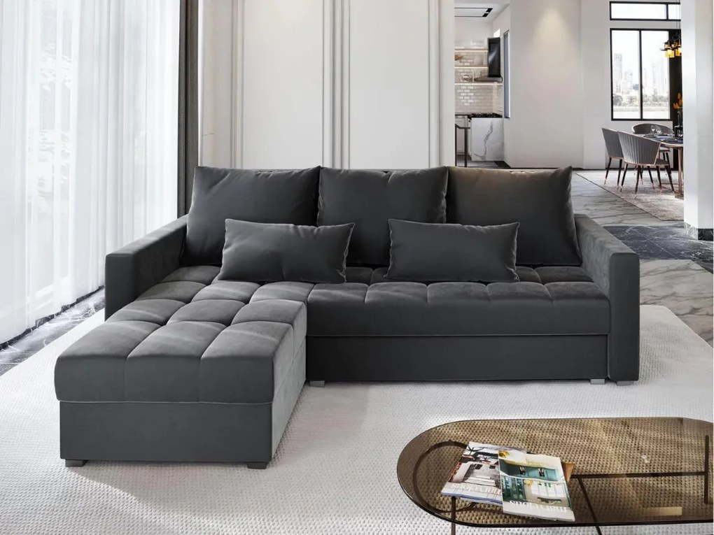 Ciemnoszara rozkładana narożna sofa ZENOVA 220x140 cm, dwustronna