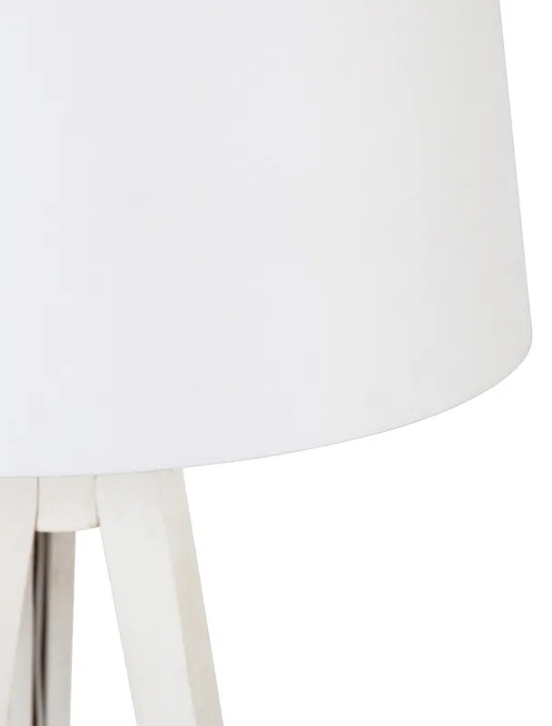 Nowoczesna lampa podłogowa trójnóg biała z abażurem lnianym białym 45 cm - Tripod Classic klasyczny/Antyczny Oswietlenie wewnetrzne