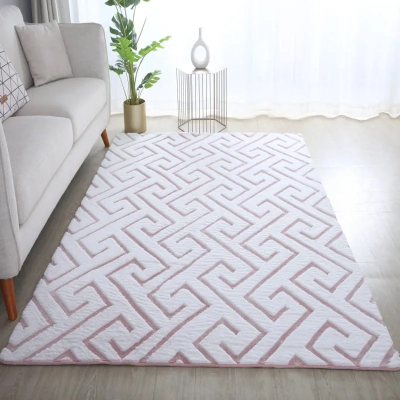 Dywan pluszowy 3D Vision biało-różowy 80 cm x 250 cm