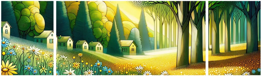 Obraz - Wieś w żółto-zielonym (170x50 cm)