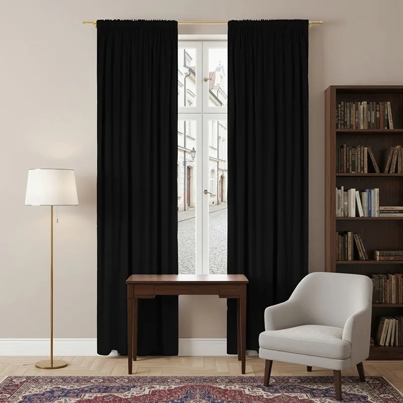 Zasłona gotowa welurowa na taśmie 140x250 CZARNA velvet żabki tunel Virella