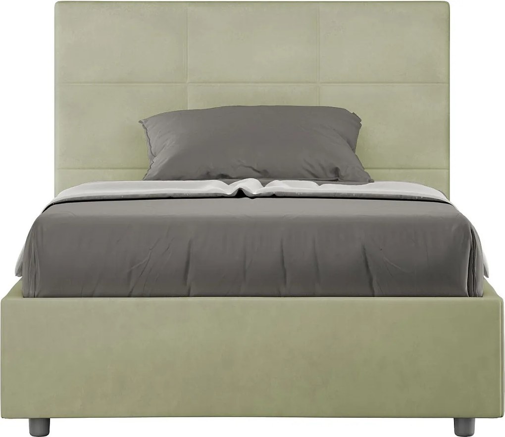 Łóżko wyposażone w stelaż z listwami z pojemnikiem tapicerowane 120x190 microfibra zielony Mika