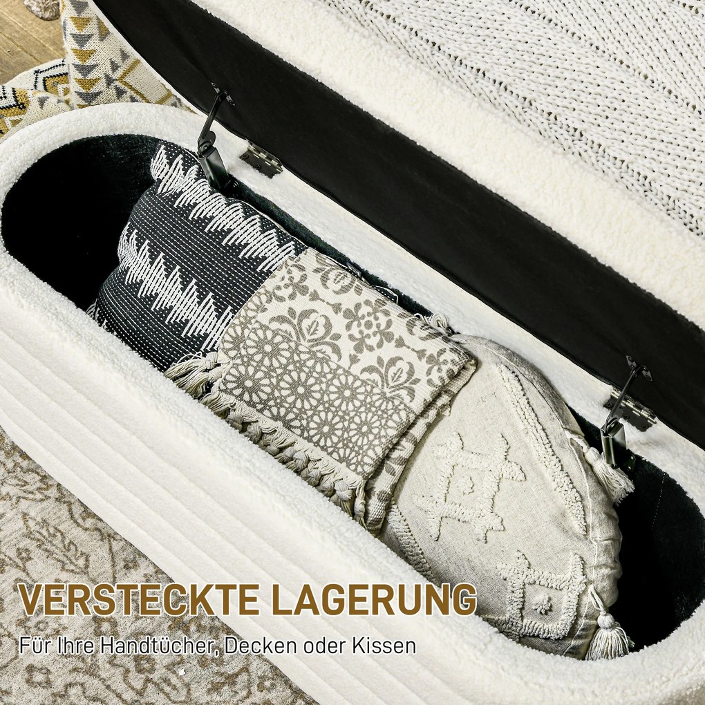 HOMCOM Ławka z miejscem do przechowywania, polar Teddy, 116x41x40,5cm, kremowa