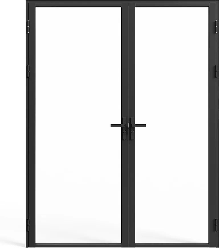 Drzwi kompletne 2-skrzydłowe dwustronne z aluminium i szkła hartowanego - wys. 204 x szer. 146 cm - LOXTON