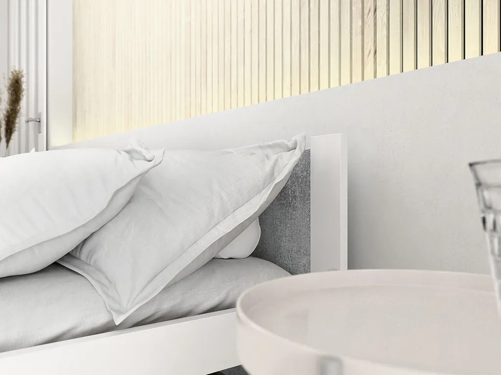 Łóżko IKAROS 90 x 200 cm, beton/biały Stelaż: Ze stelażem listwowym rolowanym elastycznym, Materac: Materac Deluxe 10 cm