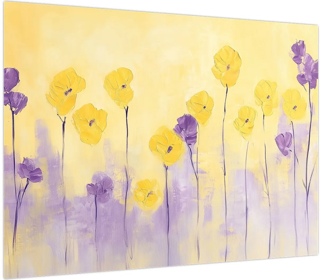 Obraz - Fioletowe i żółte kwiatuszki (70x50 cm)