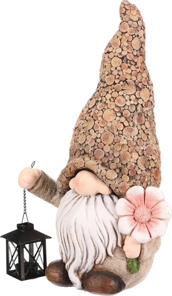 Skrzat z kwiatkiem i lampionem na świeczkę,poliresina, 30 x 20 x 50 cm