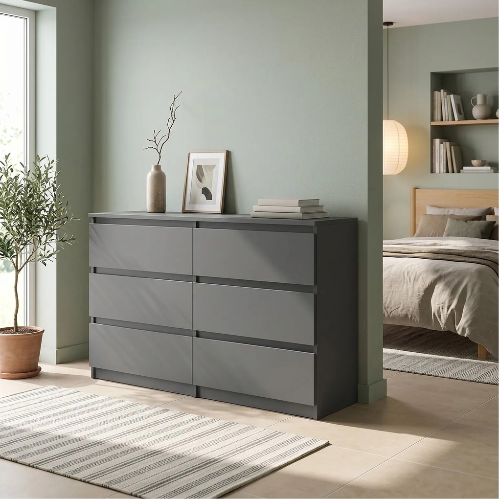 Komoda NUDO 120 cm do Salonu Sypialni 6 Szuflad Antracyt