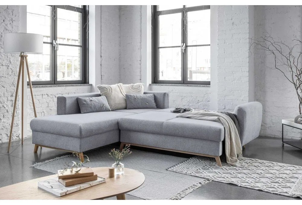 Jasnoszary rozkładany narożnik Miuform Scandic Lagom L, lewostronny