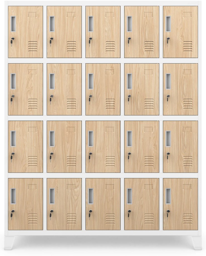 Szafa skrytkowa socjalna BHP biała/dąb sonoma: Eco Design ROBERT, 1360 x 1720 x 450 mm