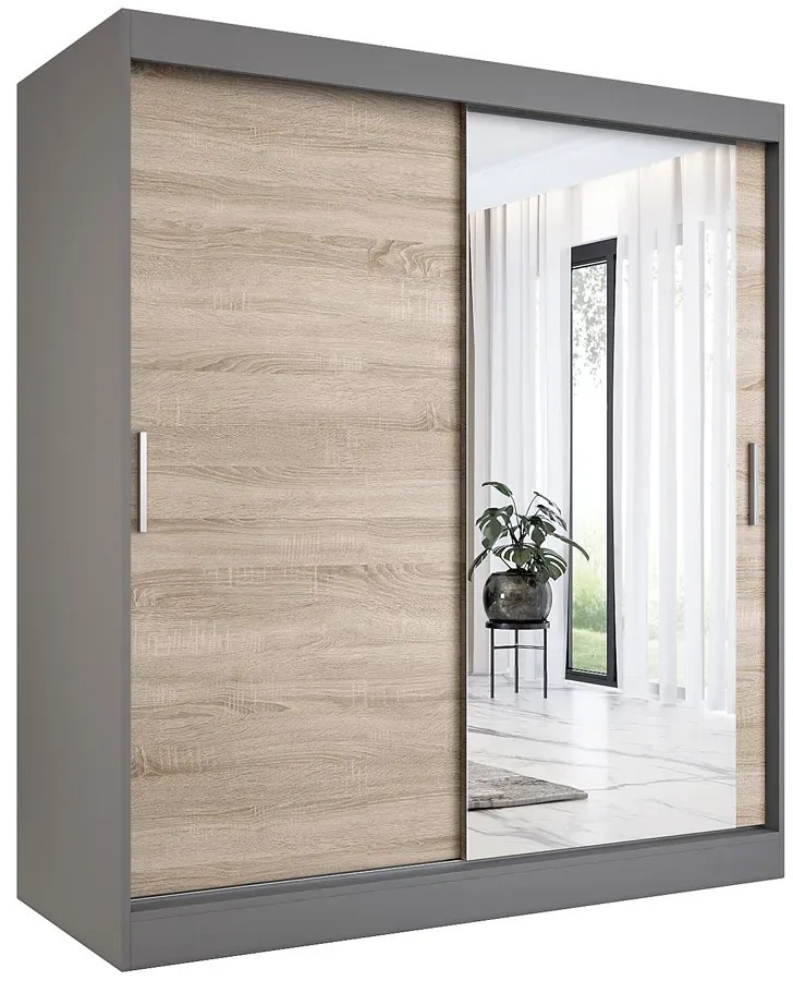 Szafa przesuwna antracyt + dąb sonoma 180 cm - Massi 5X