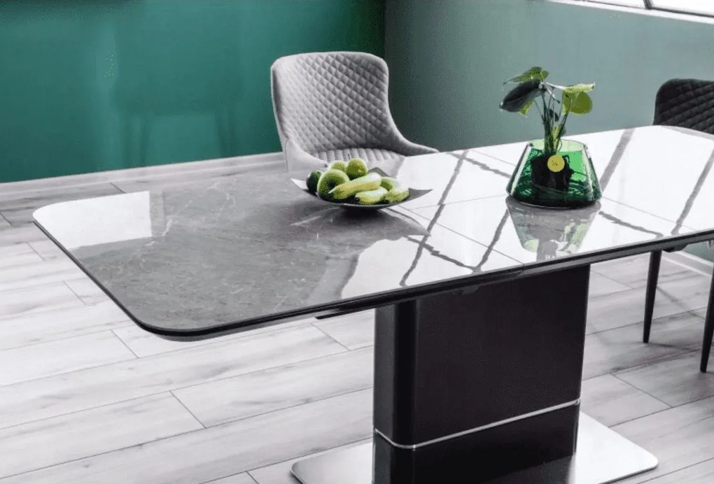 STÓŁ PALLAS CERAMIC SZARY EFEKT MARMURU/CZARNY MAT 160(210)x90 SIGNAL