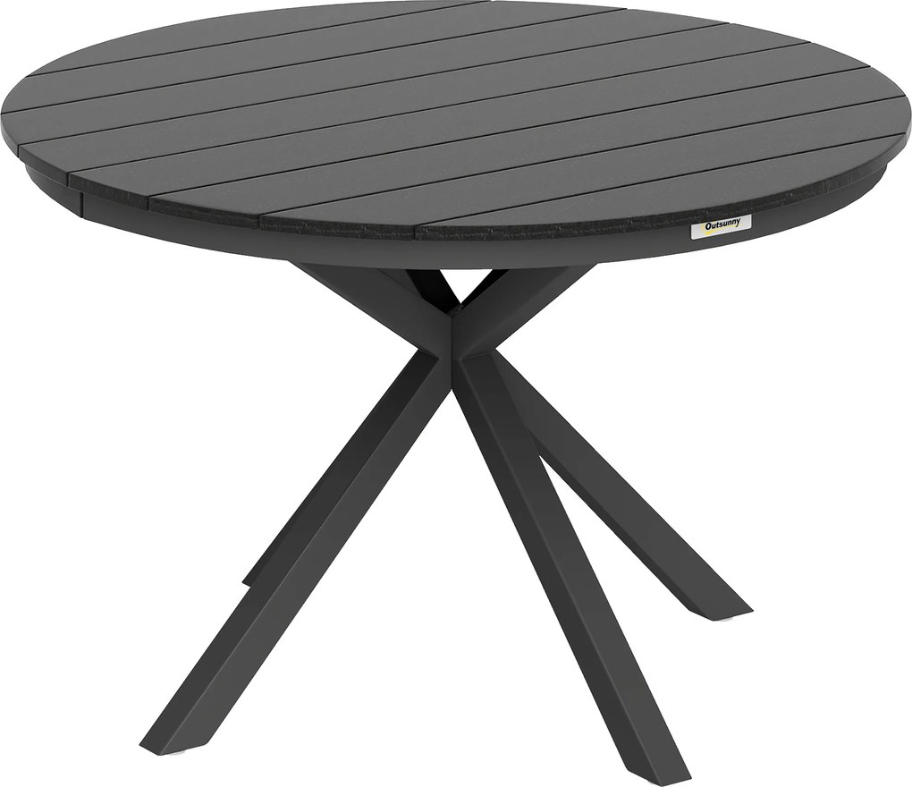 Outsunny Stół Ogrodowy Ø118cm, Odporny na Warunki Atmosferyczne Stół Tarasowy z Aluminium, Stół z Krzyżowymi Nogami i Żebrowanym Blatem, Czarny | Aosom PL