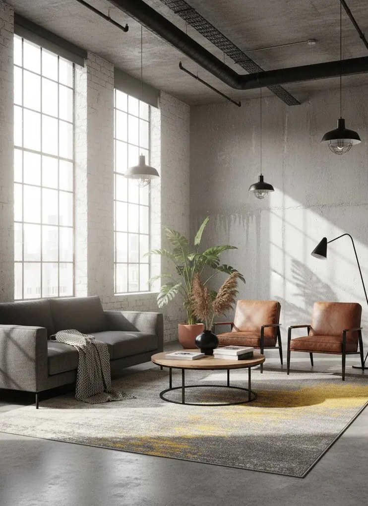 Szaro-żółty dywan przecierany w stylu loft Z8-L01