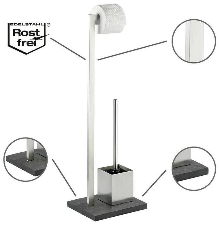 Stojak na papier toaletowy i szczotkę do WC, SLATE ROCK - 2 w 1, WENKO