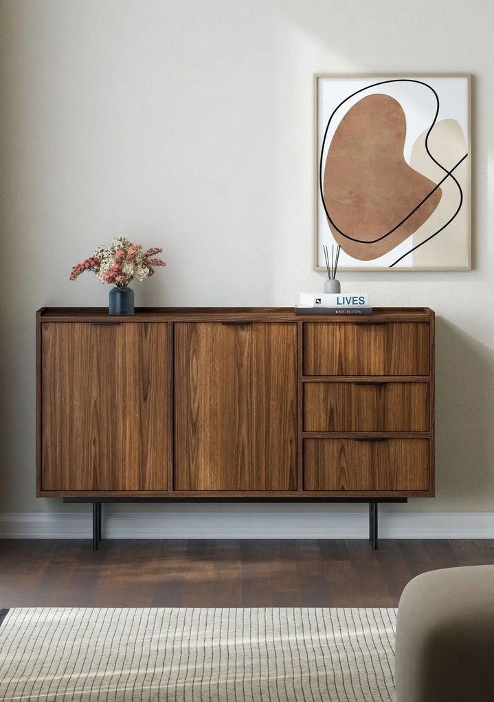 Duża komoda z 3 szufladami i szafką orzech warmia L0-E99