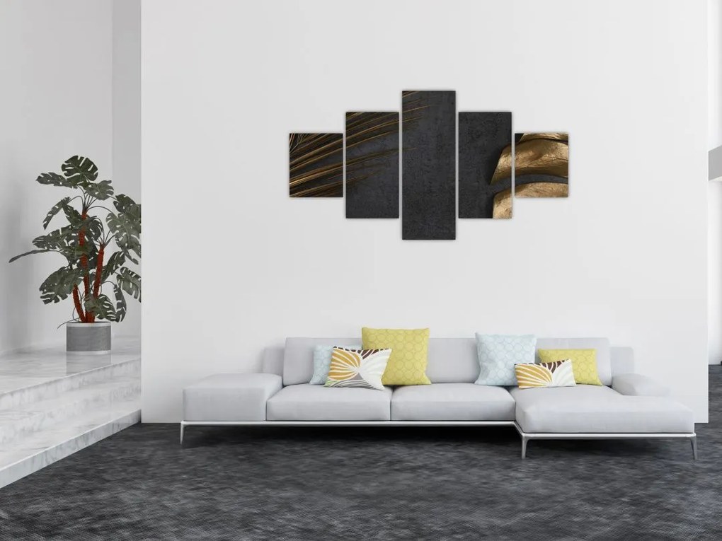 Obraz ze złotymi liśćmi (125x70 cm)