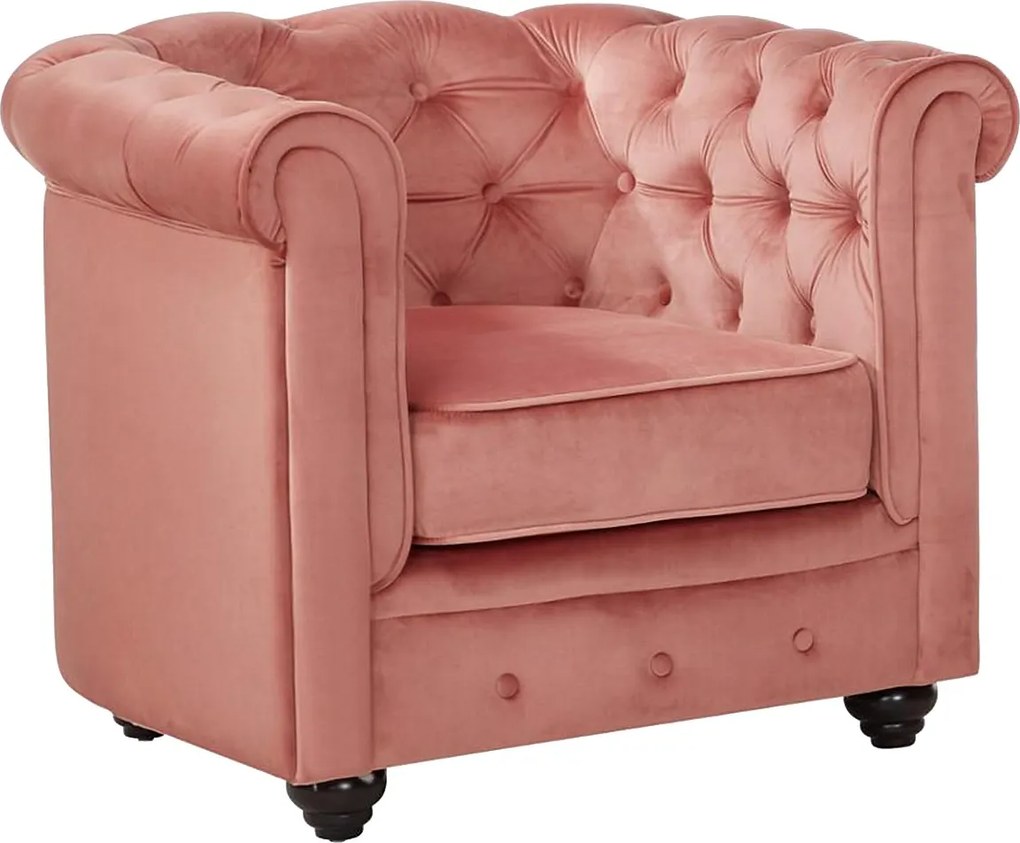 Fotel CHESTERFIELD - Pasteloworóżowy welur