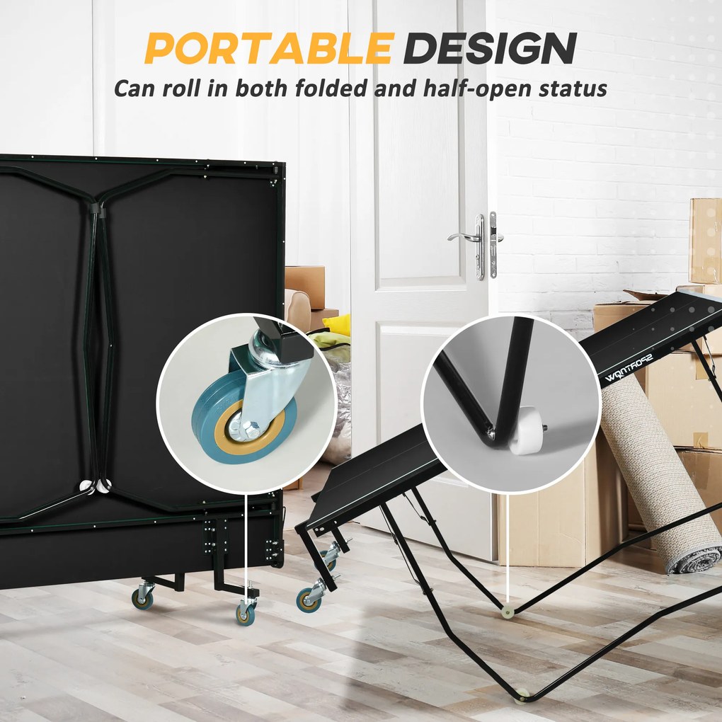 SPORTNOW Stół do Tenisa Stołowego, Składany, 8 Kółek, Rama Malowana Proszkowo, MDF, 274 x 152,5 x 76 cm, Czarny