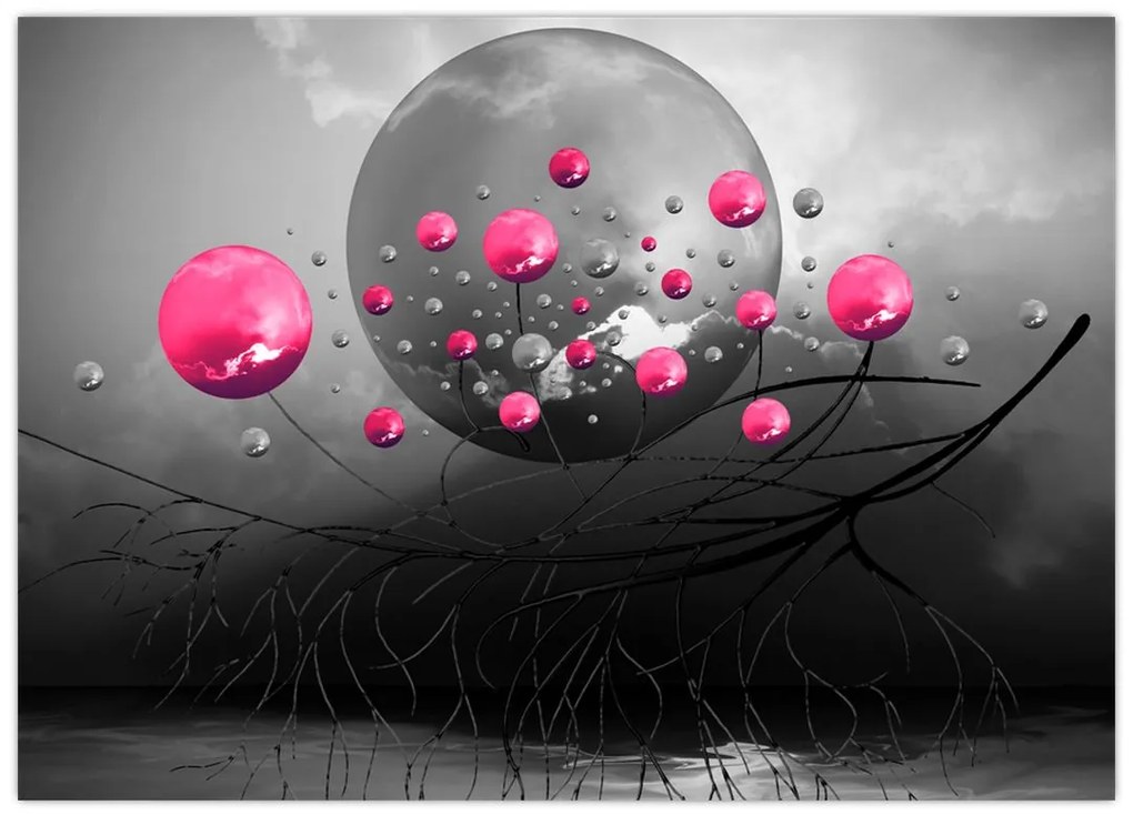 Obraz na szkle - różowe abstrakcyjne kule (70x50 cm)