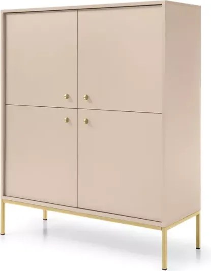 Gerra – elegancka komoda na wysokich metalowych nogach, 4-drzwiowa w kolorze beżowym lub granatowym