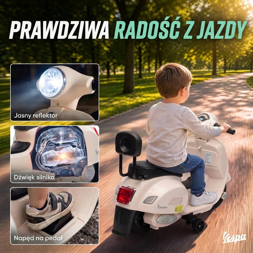 AIYAPLAY Elektryczny motocykl dziecięcy Mini Vespa GTS 6V z akumulatorem litowym Ergonomiczne siedzisko i oparcie 1,5-3 lat | Aosom PL