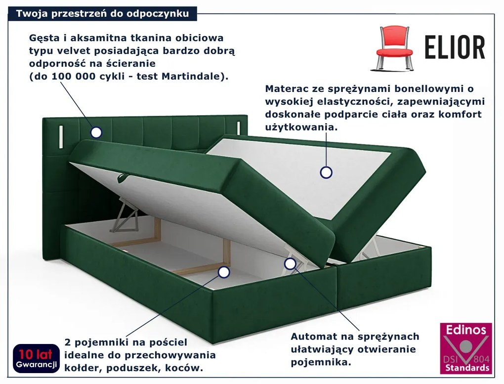 Zielone pikowane łóżko kontynentalne 5 rozmiarów C0-L16