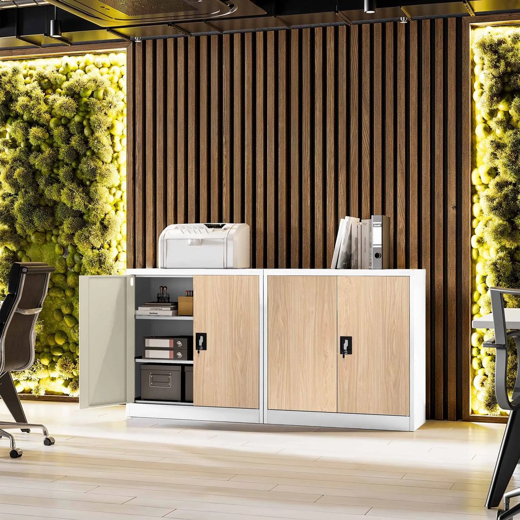 Szafka na akta osobowe, niska, biała/dąb sonoma, 900x930x400 mm: BEATA Eco Design