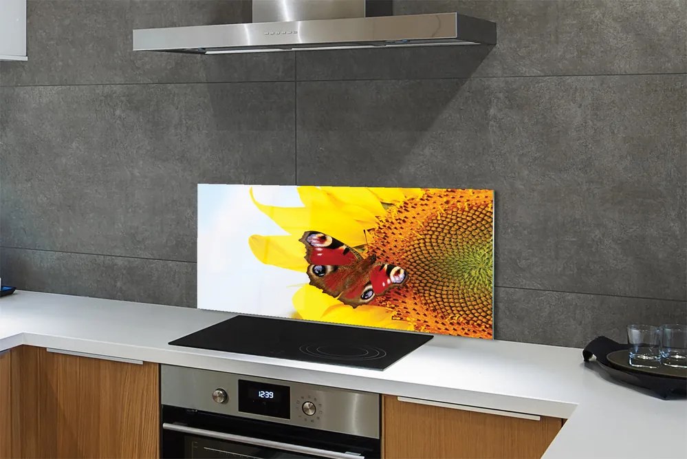 Panel Szklany Motyl na tle Słonecznika