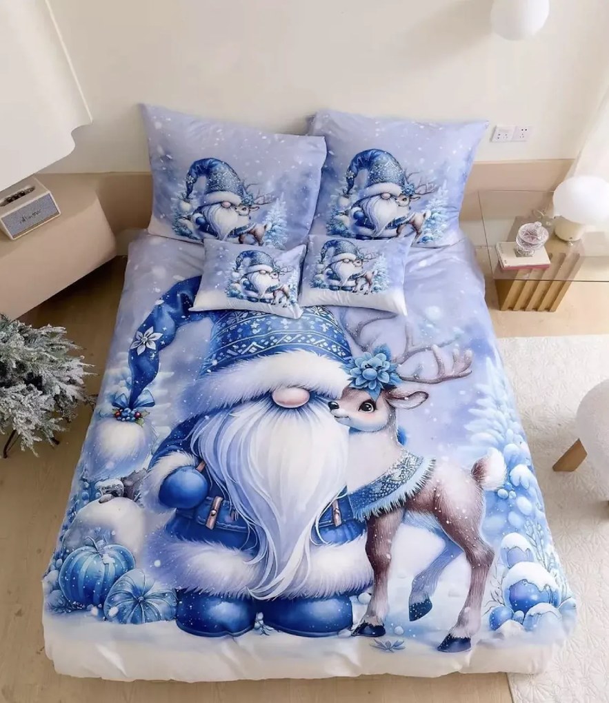 PrzytulneMieszkanie.pl PrzytulneMieszkanie.pl 3D Bawełniana pościel WINTERLY niebieska + poszewka na poduszkę 40x50 cm gratis Rozmiar pościeli: 70 x 90 cm | 140 x 200 cm