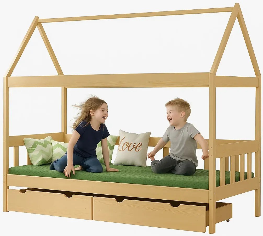 Skandynawskie łóżko dla dziecka z materacem, sosna R4-W76