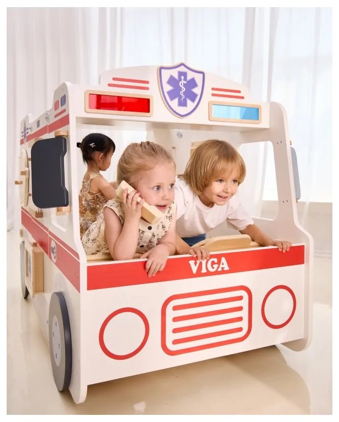 Viga duży drewniany ambulans zestaw karetka małych ratowników akcesoria 25 el.