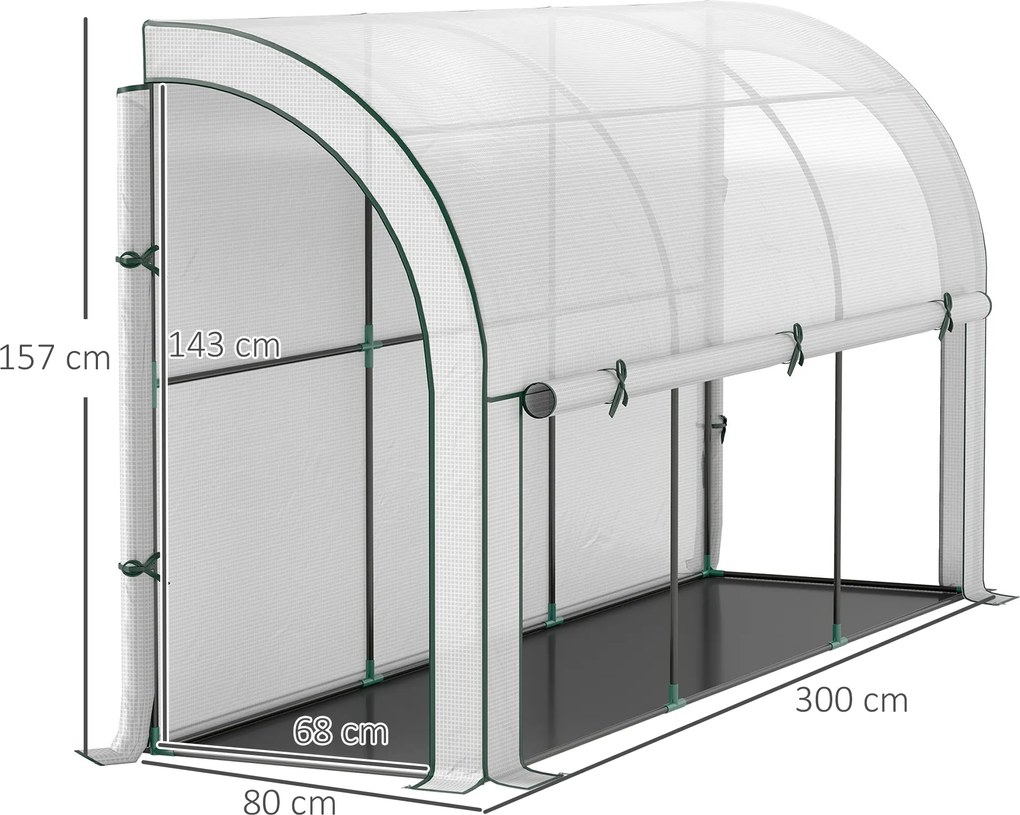 Outsunny Szklarnia Montowana na Ścianie, Dostępna Dla Roślin, Plandeka Plastikowa, 300 x 80 x 157 cm, Biała