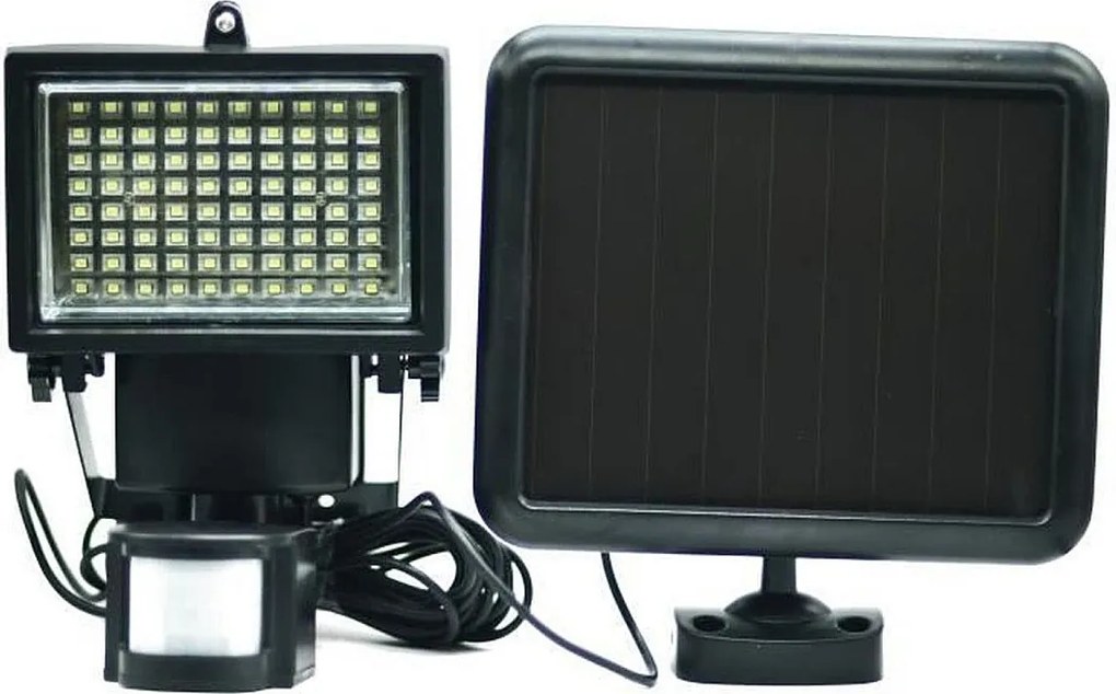 Czarny reflektor solarny GALIX 80 LED SMD biały z czujnikiem ruchu i zewnętrznym panelem solarnym 0,7W, 650 lumenów