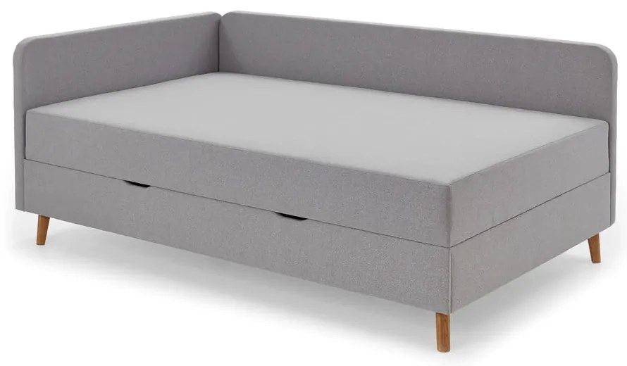 Jasnoszare tapicerowane łóżko jednoosobowe ze schowkiem 90x200 cm Cabana – Meise Möbel