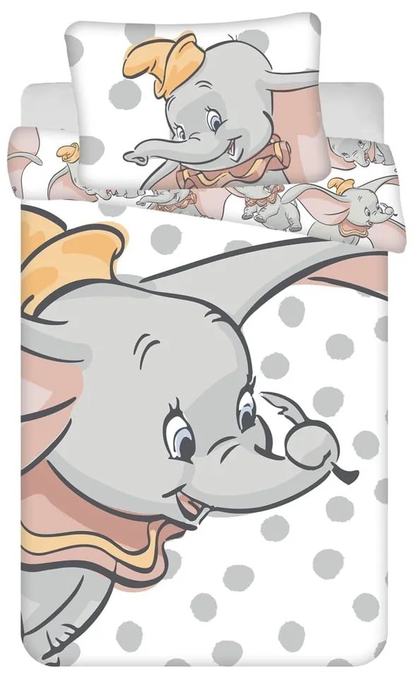 Biała/szara bawełniana pościel dziecięca do łóżeczka 100x135 cm Dumbo "Dots" – Jerry Fabrics