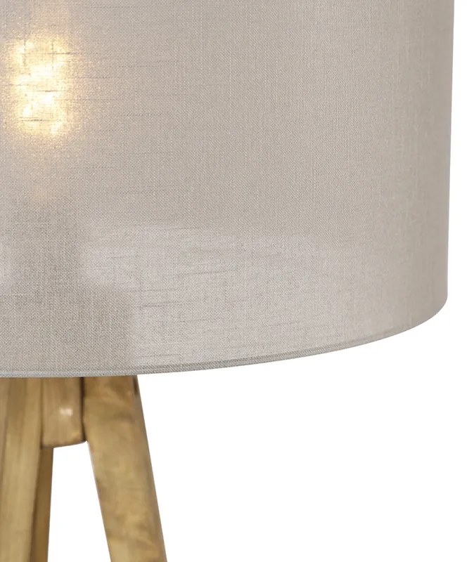 Rustykalny / Vintage statyw vintage z drewna z abażurem taupe 50 cm - Tripod Classic Rustykalny / Vintage Oswietlenie wewnetrzne